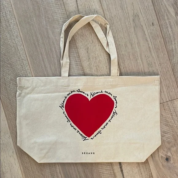 Sezane 100% Cotton Heart Totebag - Picture 3 of 8